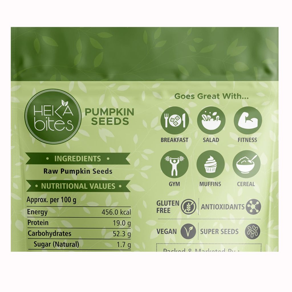 Heka Bites Raw Pumpkin Seeds Protein and Fiber Rich Superfood - 250G (Pack of 1) | Source of Magnesium, Zinc and Potassium | Seeds for Weight Loss | Diet Snacks view 2