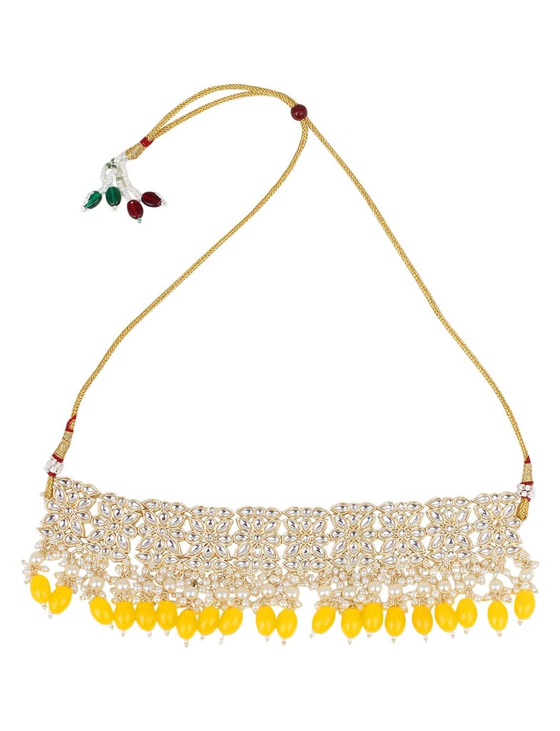 Cardinal Yellow Color Onyx Kundan Gold Plated Choker Necklace Set view 2