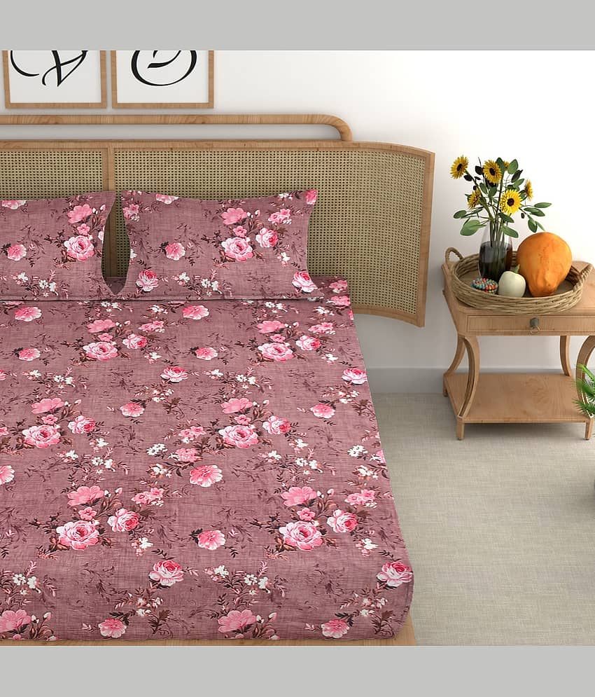 CG HOMES Microfibre Abstract Fitted Fitted bedsheet with 2 Pillow Covers ( Double Bed ) - Pink view 2