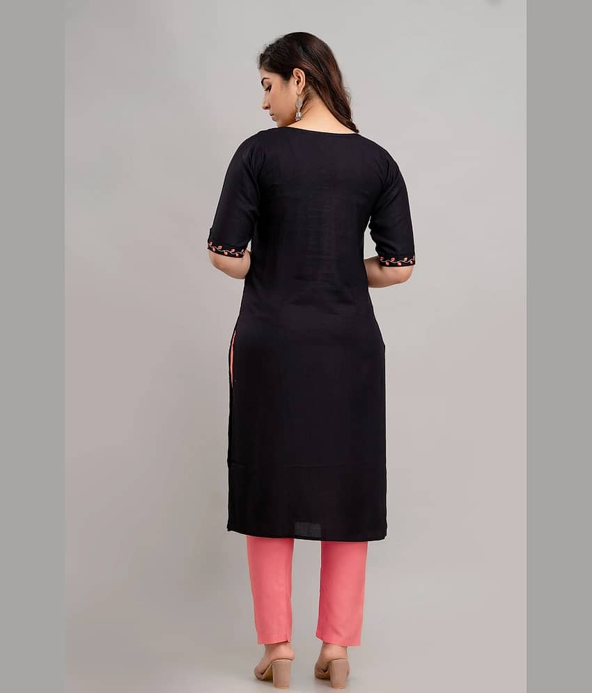 Kapadia Women Viscose Rayon Embroidered Straight Kurti ( Black ) view 2
