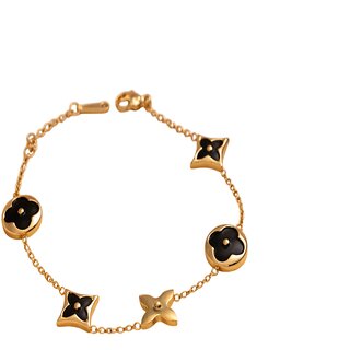 HAYA AURA Elegant Gold-Tone Anti-Tarnish Charm Bracelet with Floral and Star-Shaped Charms