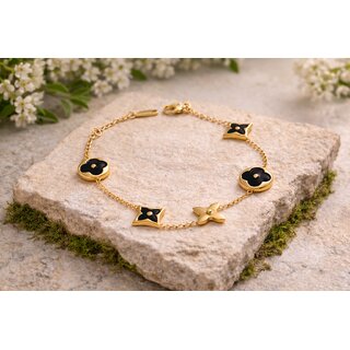HAYA AURA Elegant Gold-Tone Anti-Tarnish Charm Bracelet with Floral and Star-Shaped Charms view 2