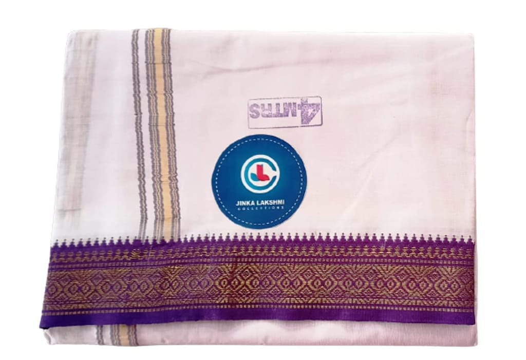 Jinka Lakshmi Collections 100% Handloom Cotton Dhoti With Big Borders Up and Down 4 Meters Unstitched Pack of 2 (Multicolor-8) view 2