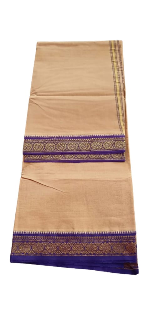 JINKA LAKSHMI COLLECTIONS Handloom Cotton Biege Color Dhoti With Zari Border 4 Meters Unstitched Pack of 1 (Multicolor-1) view 2
