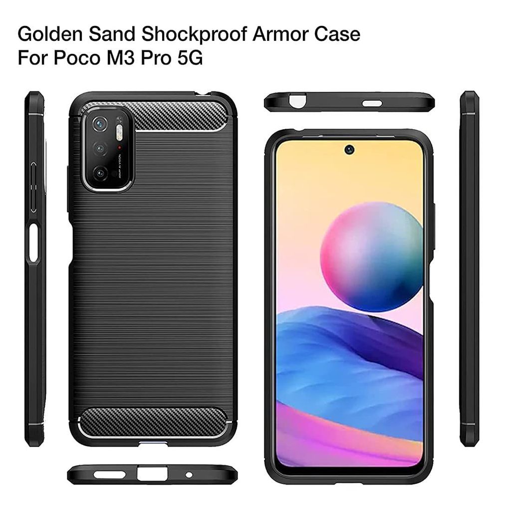 Faircost for Xiaomi Poco M3 Pro Carbon Fiber Hybrid Armor Shock Proof TPU Back Cover- Black view 2