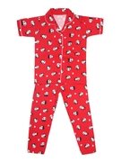 Ninos Dreams Cotton Girls Night Suit Panda Printed Half sleeves-Red view 2