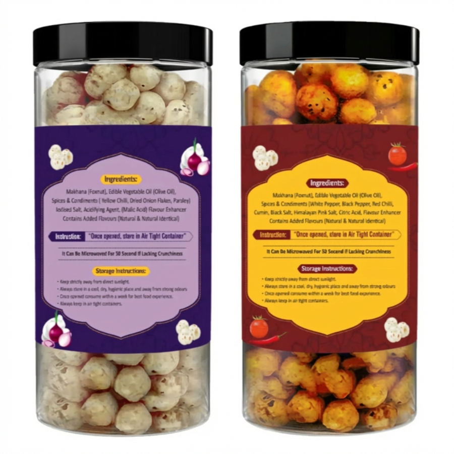 Roasted Makhana Combo – Peri Peri & Cream & Onion | Premium Crunchy Fox Nuts - 150 gm - Two snack jars view 2