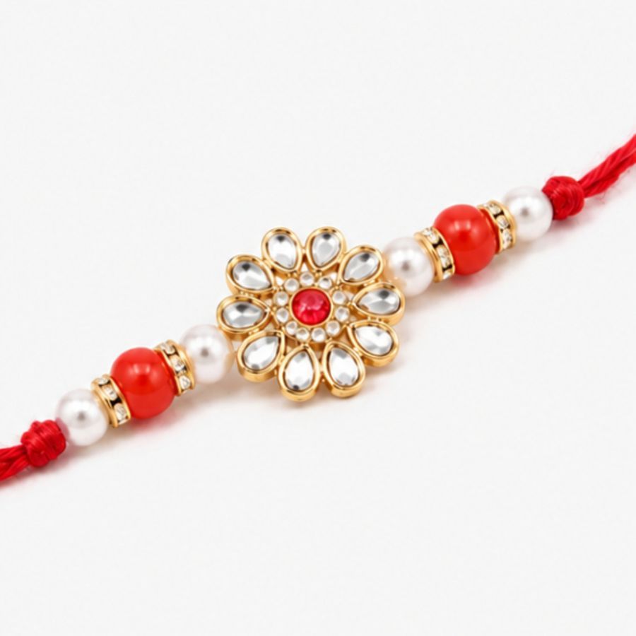 Designer Floral Stone and Bead Rakhi (1 piece) view 2