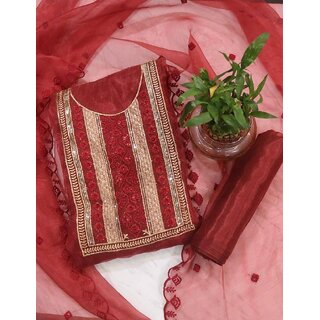 Elegant Red Embroidered Unstitched Suit for Occasions