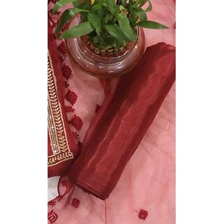 Elegant Red Embroidered Unstitched Suit for Occasions view 2