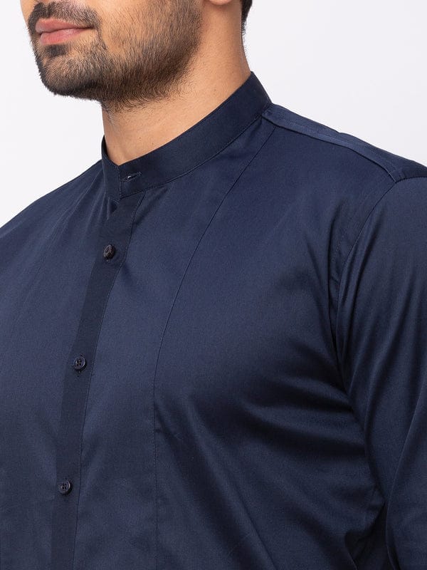 Navy Blue Formal Shirt with Mandarin Collar view 2
