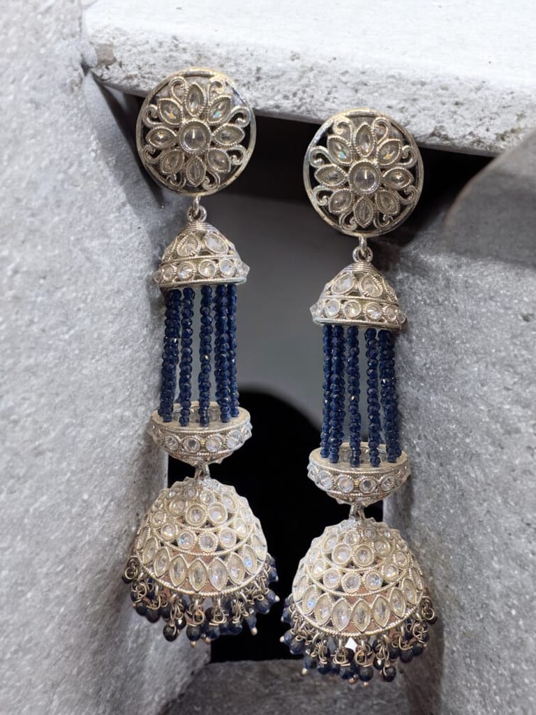 Beaded Silver Jhumka Earrings By Dia Art Jewels view 2