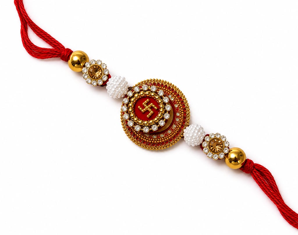 Traditional Swastika and Pearl Rakhi Thread view 2