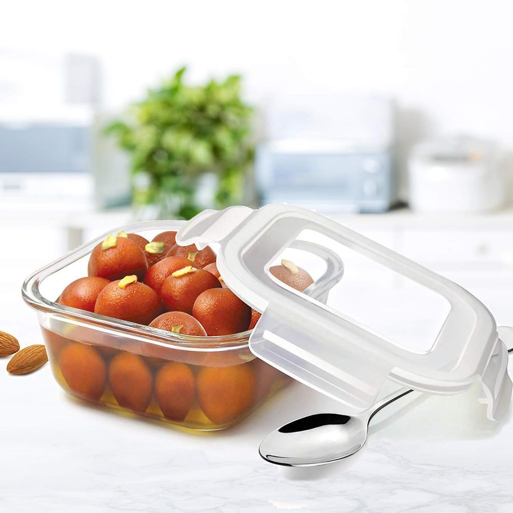 Treo By Milton Store Fresh Square Glass Storage Container, 665 ml, Transparent | Microwave Safe | Dishwasher Safe | Food Safe | Scratch Resistant | Refrigerator Safe view 2