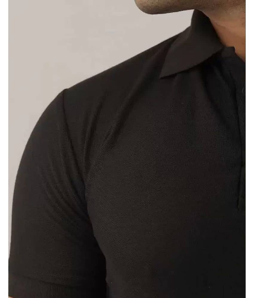 SKYRISE Pack of 1 Cotton Blend Slim Fit Solid Half Sleeves Men's Polo T Shirt ( Black ) view 2