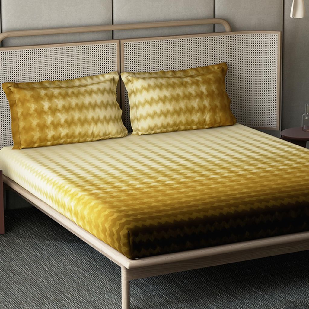 Ddecor - Pack of 1 Cotton Queen Bedsheet with 2 Pillow Covers - Yellow view 2