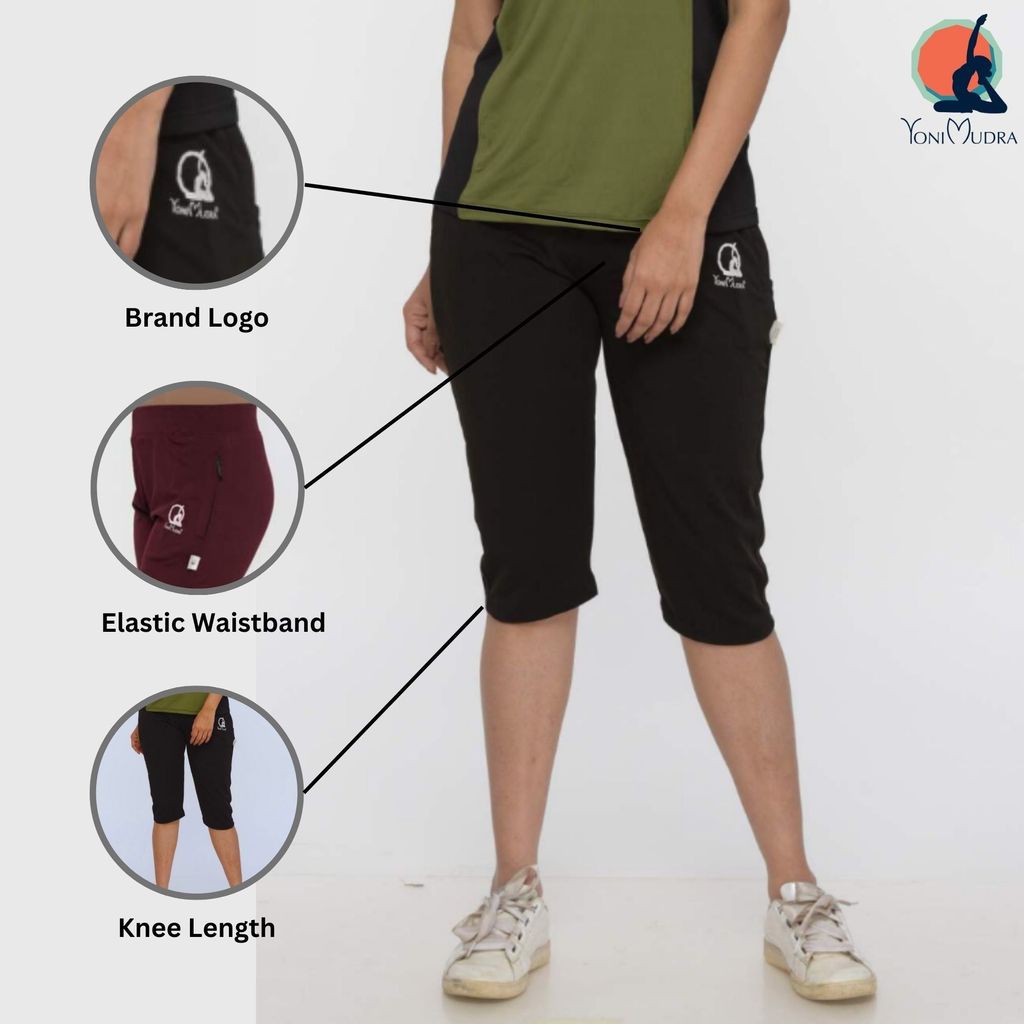 Yoni Mudra Women's High-Waist Comfort Fit Capris – Premium Polyester Lycra Fabric view 2