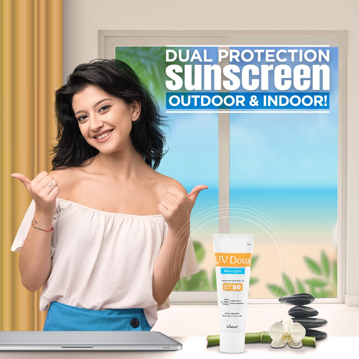 Brinton UV Doux Blue Sunscreen Gel SPF 50 pa+++ UVA/UVB 50 gm view 2