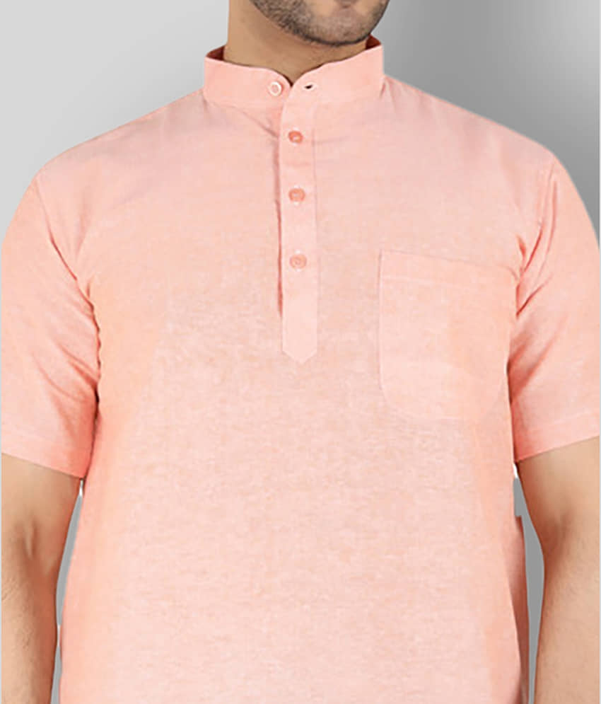 Latest Chikan - Peach Cotton Men's Shirt Style Kurta ( Pack of 1 ) view 2