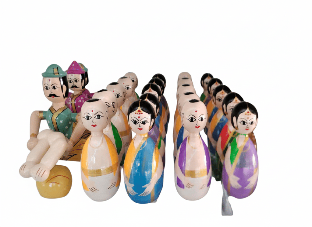 Handcrafted Wooden Indian Dolls - Traditional Attire- couple set view 2