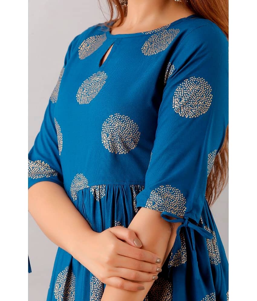 NeshamaKurti Women Rayon Printed Ethnic Dress ( Blue ) view 2