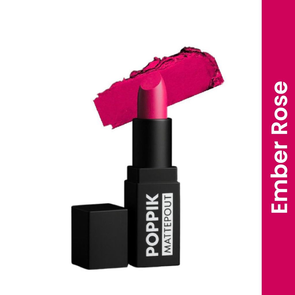 POPPIK Bullet Matte Lipstick for Women | Creamy Matte, Long Lasting Lip Color | High Coverage, Soft & Comfortable Formula | Daily Use Lip Makeup | Ideal for Casual Outings, Wedding, Gift | 3.8gm view 2