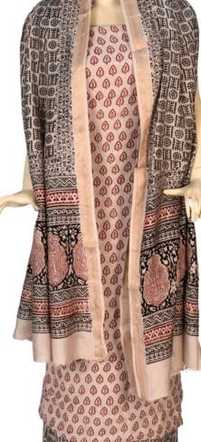 White Cotton Silk Mix Maheshwari Bagh Print Suit Material view 2