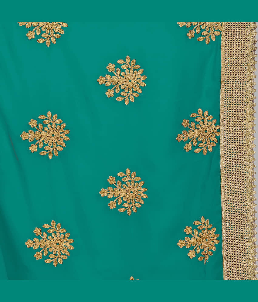 Om Shantam Sarees Silk Blend Embellished Saree With Unstitched Blouse Piece ( Turquoise ) view 2