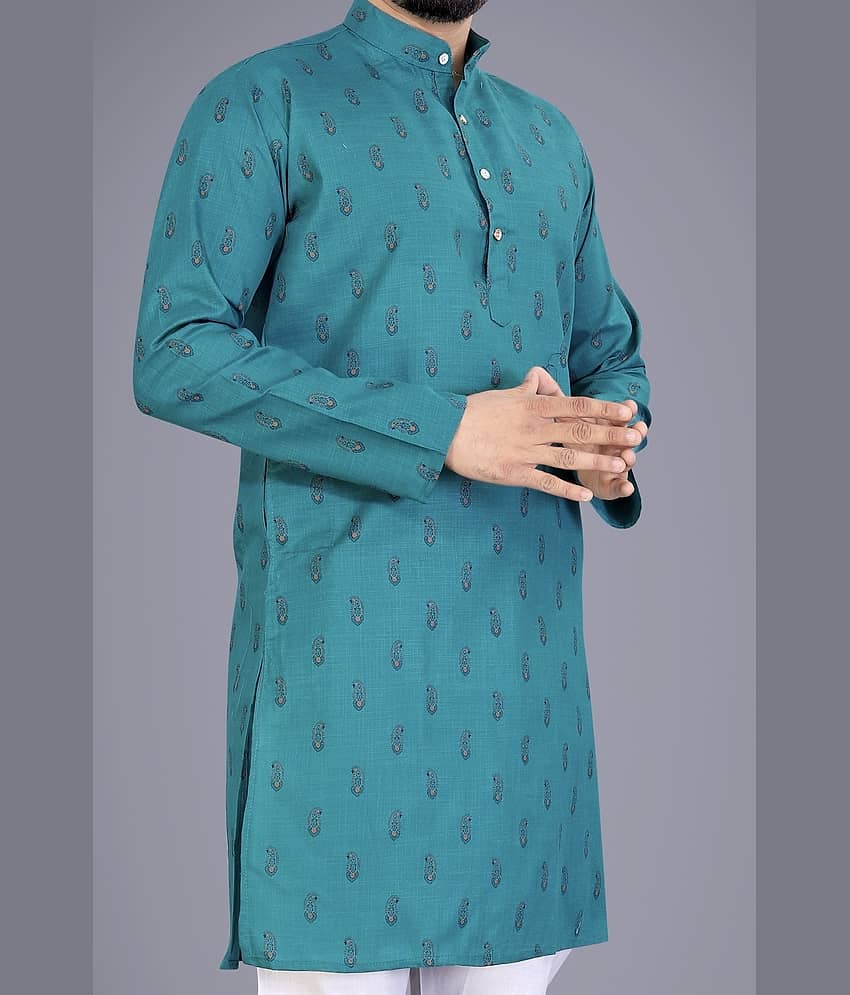 Nofilter Green Cotton Blend Men's Regular Kurta ( Pack of 1 ) view 2