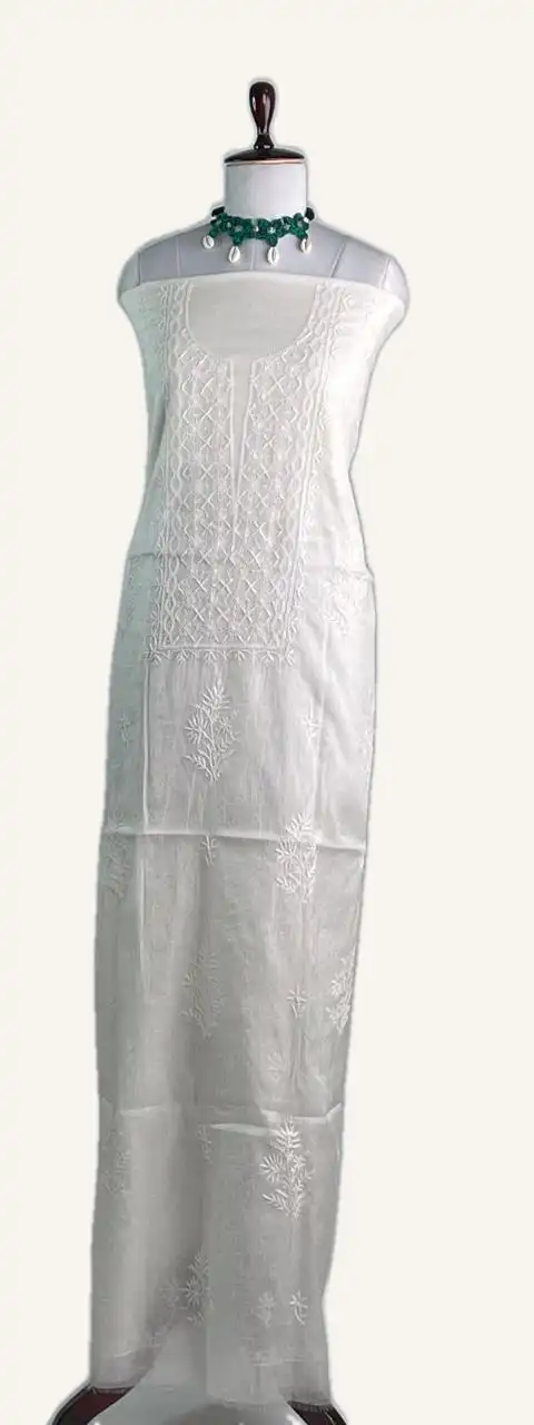 Chikankari Mul Chanderi Dress Material Ivory Zari Dupatta view 2