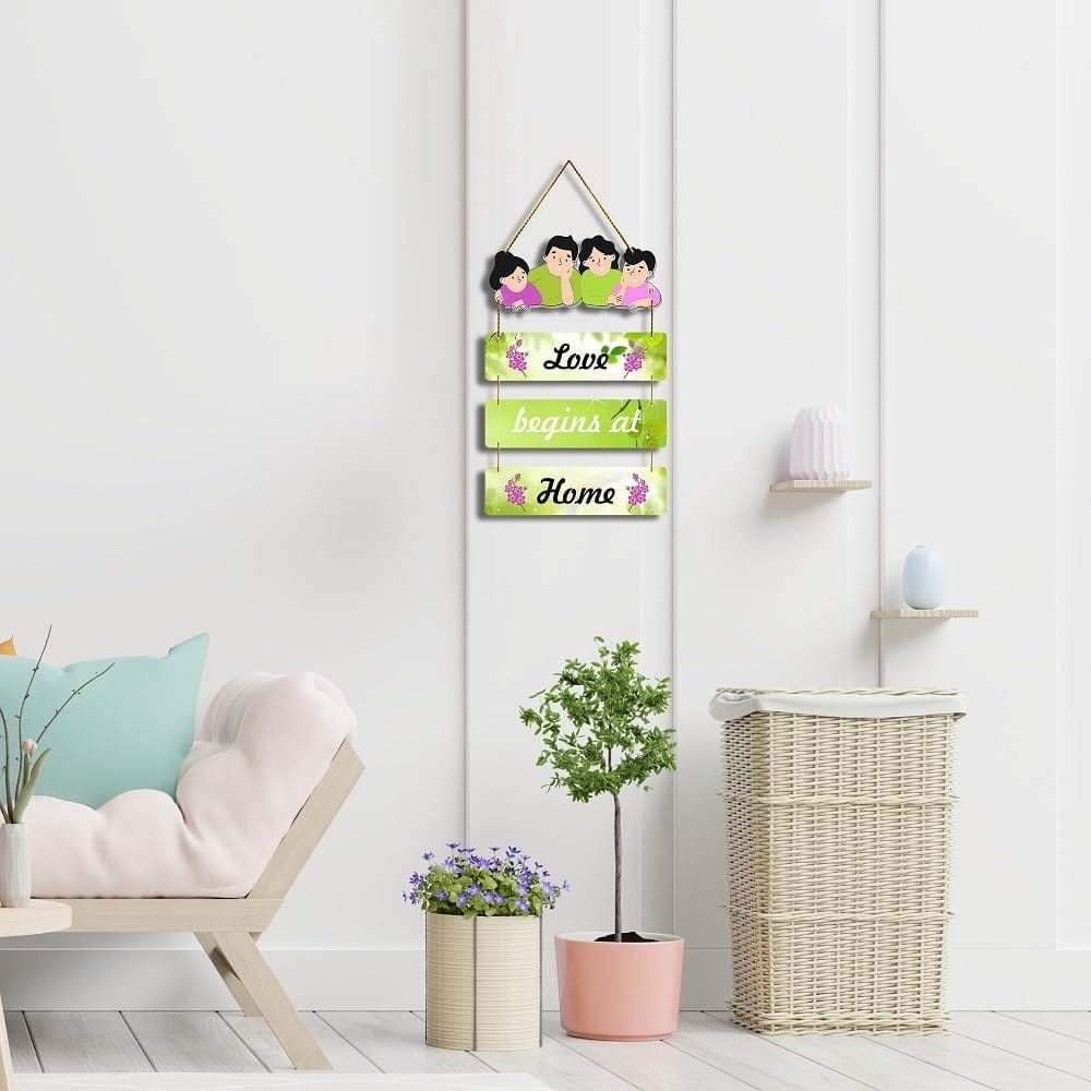 Charmor Love Begins at Home Decorative Wall Hanger for Living Room | Bedroom | Gift | Home Decoration | Wooden Design Item (WH3313) view 2