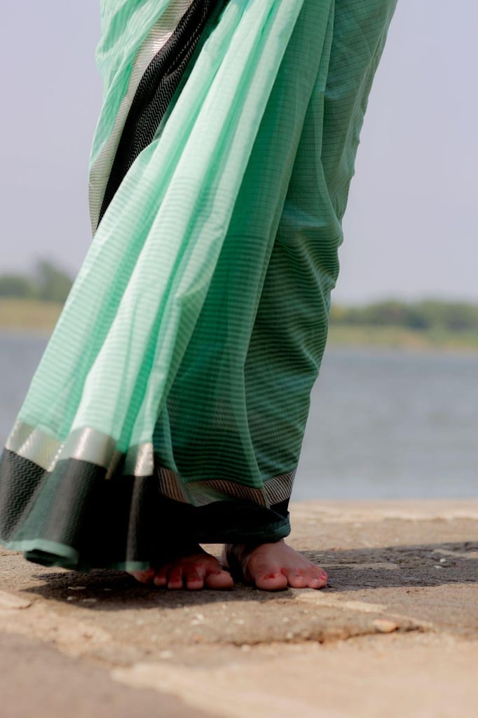 Tattvam - Light Green Silk Cotton Maheswari saree view 2