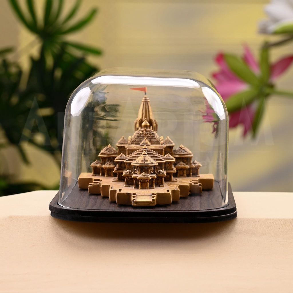 Artarium Ram Mandir Ayodhya Model Acrylic Covered with Wooden Base Authentic Design Ideal for Home Temple, Home Decor & Gifts (7.25 INCH) view 2
