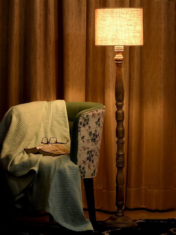 Dark Brown Floor Lamp With Brown Jute Shade view 2