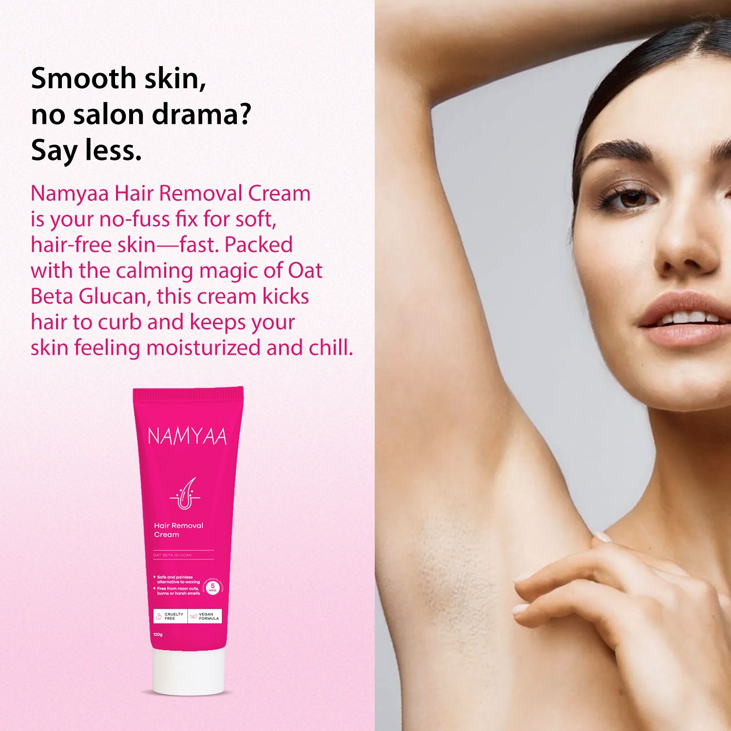 Namyaa Hair Removal Cream For Women 120 gm, Suitable For Legs, Underarms, Bikini Line, Arms - Pack of 1 view 2