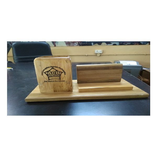 Wooden Pen Stand with Card and Mobile Holder