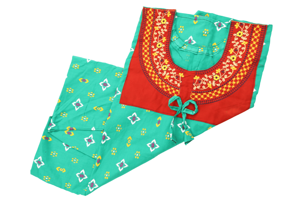 Green Embroidered Nighty with Red Yoke view 2