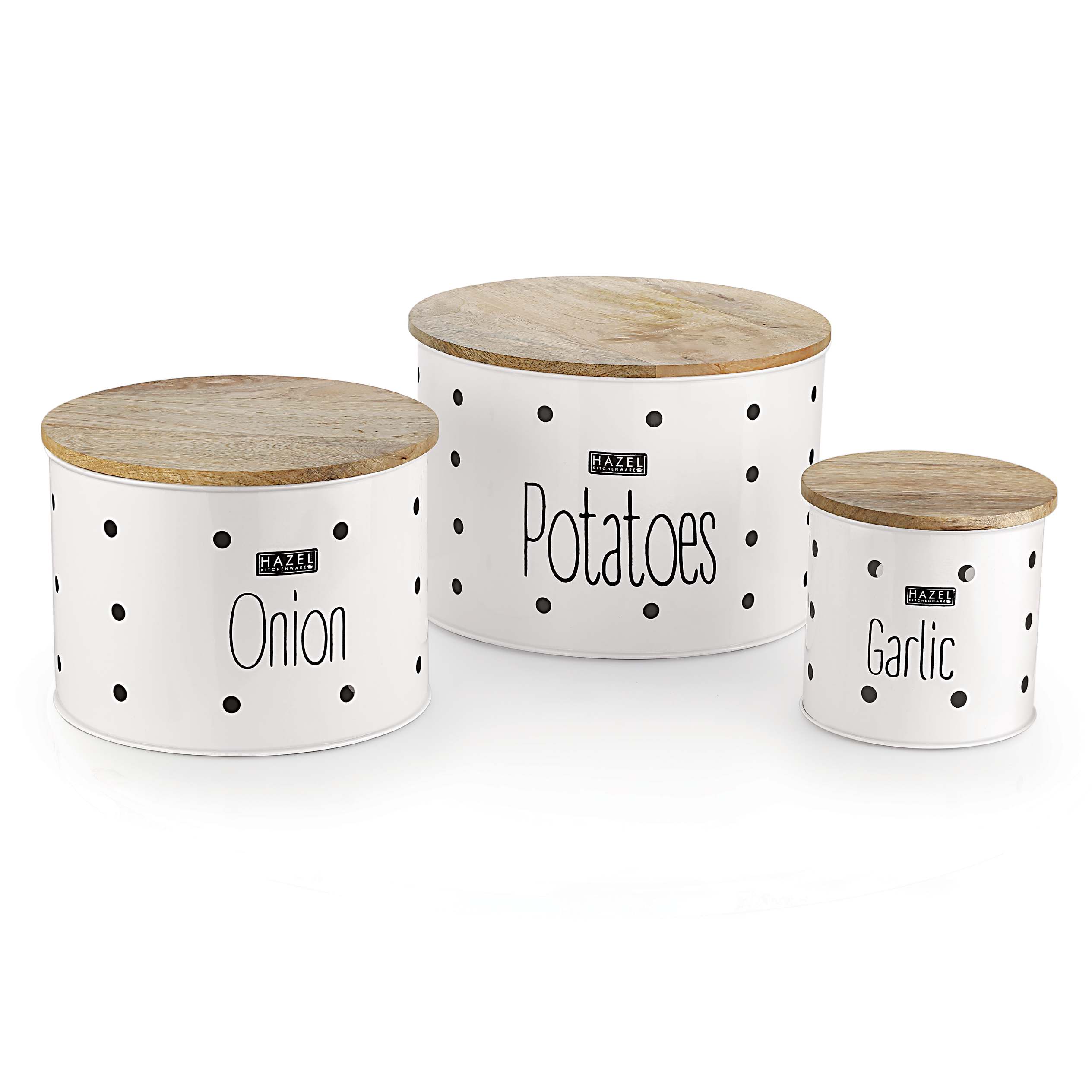 HAZEL Garlic Potato Onion Storage Container , Potato Onion Garlic Storage Container, Set of 3, White view 2