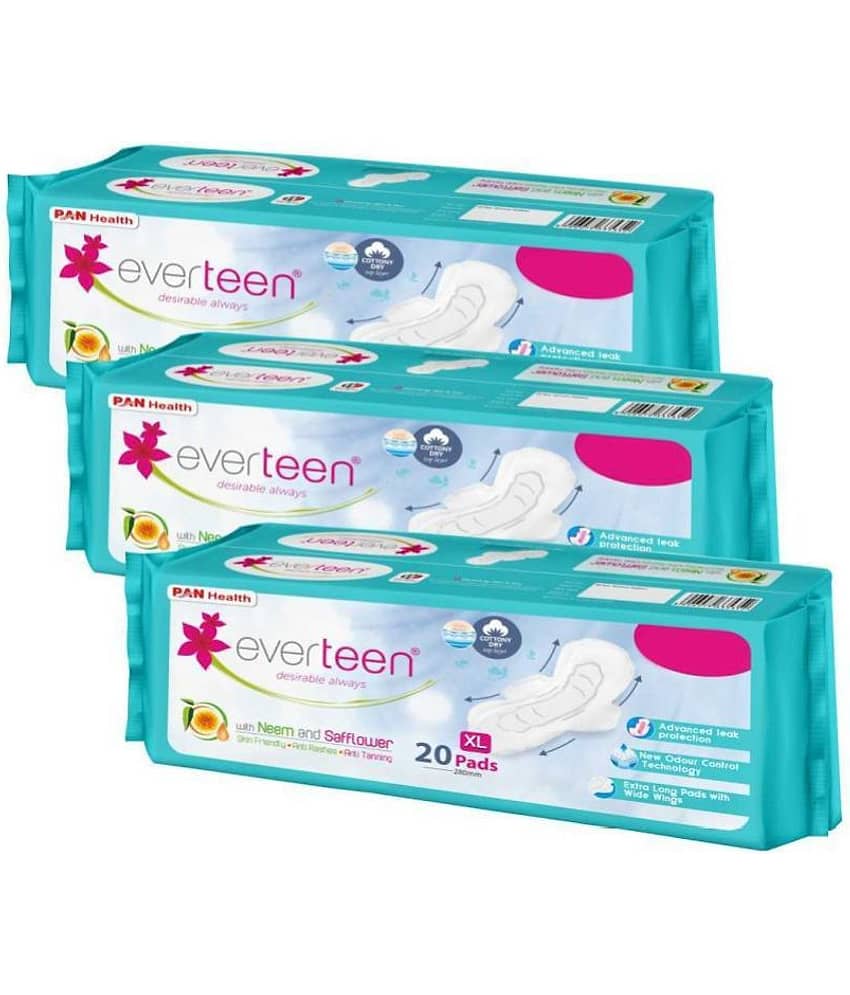 everteen XL Sanitary Napkin Pads Cottony-Dry - 3 Packs (20 Pads, 280mm Each)