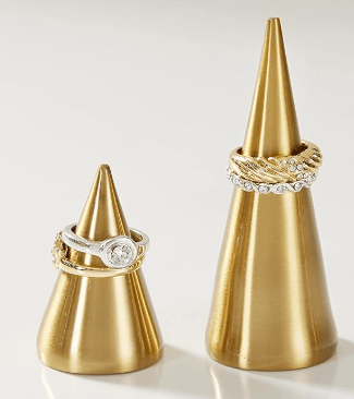 Brass Ring Holder Cone for Jewelry - Chrome Silver Solid Weighted Metal Cones Set for Rings Display and Bedroom Decorations - Aesthetic Accessories Decor Organizer Paper Weight - PACK OF 2 view 2