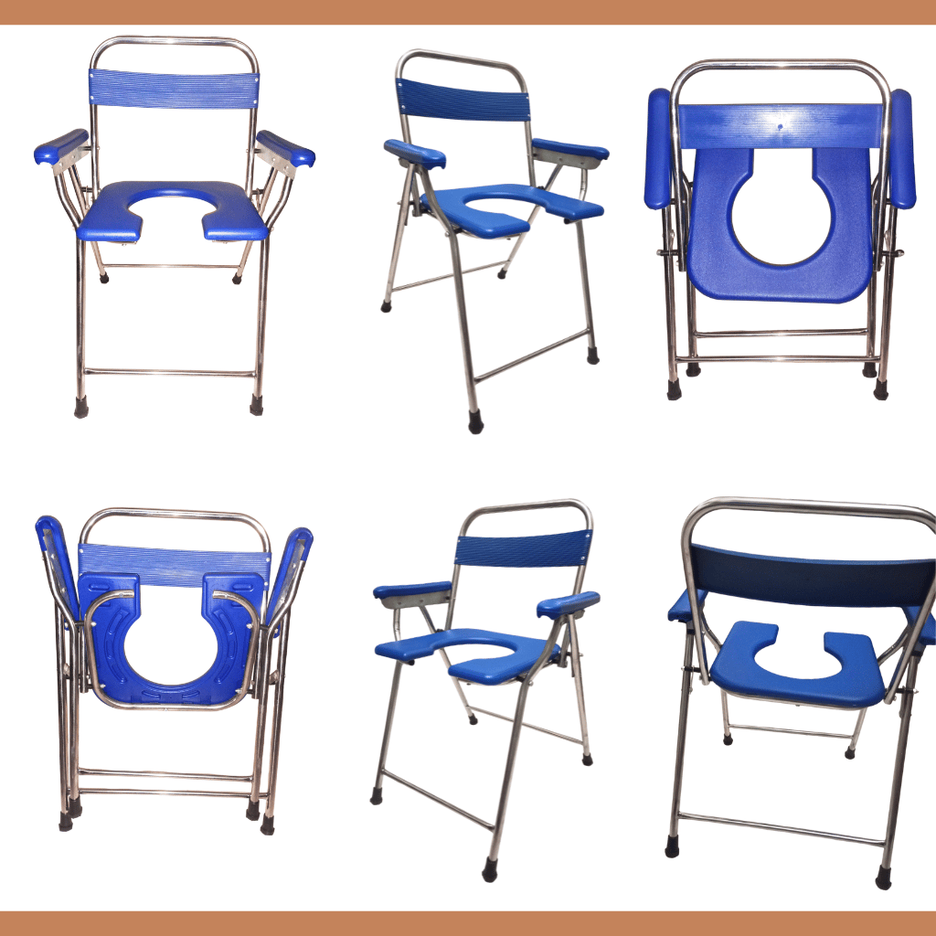 Stainless Steel Commode Chair Blue | Portable Hiking - Camping Toilet Chair view 2