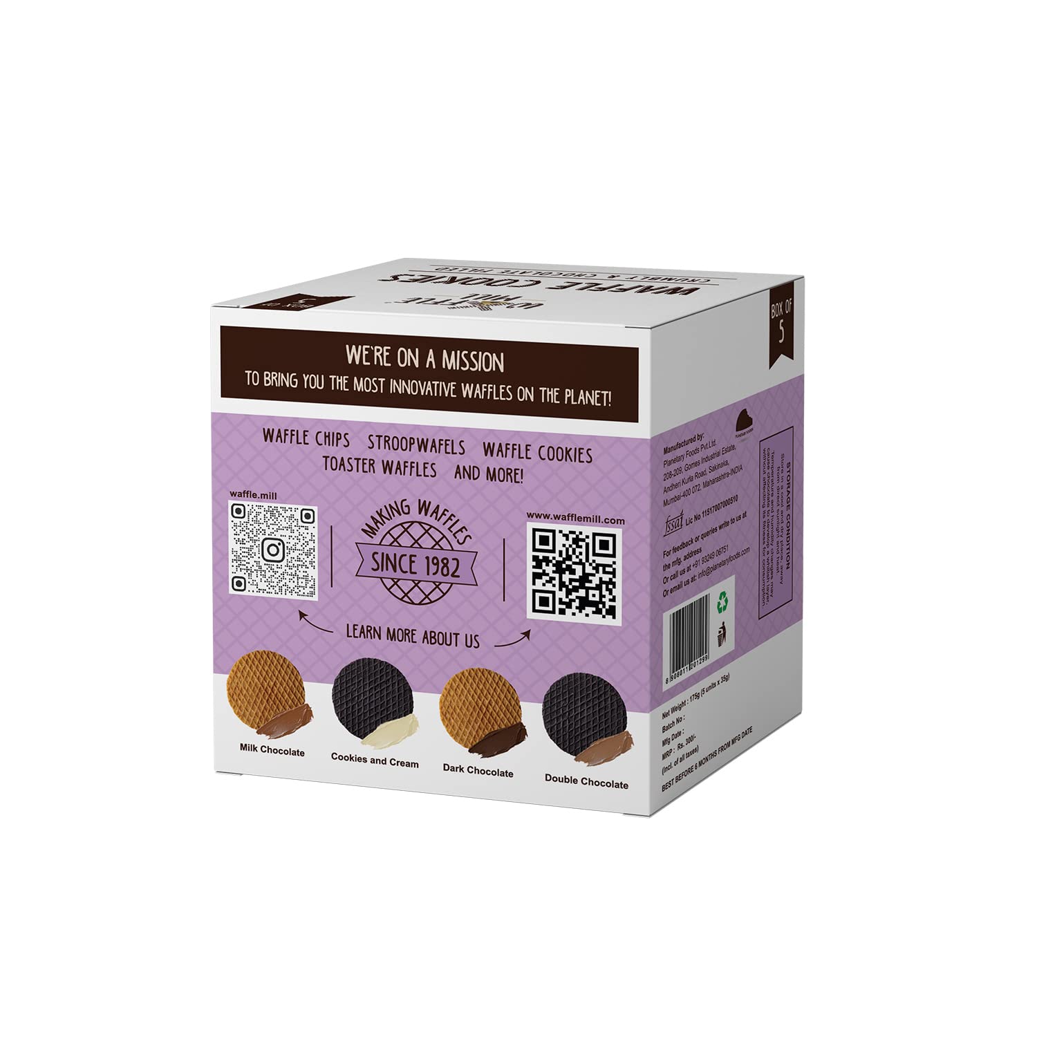 Waffle Mill Waffle Cookies | Dark Chocolate | 1 Box Contains 5 Cookies | Each Box 175 gm | 100% Vegetarian And No Added Preservatives (175 gm) - Pack of 1 view 2
