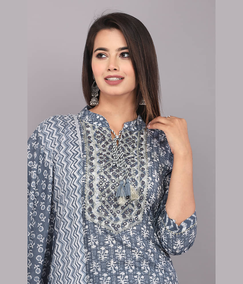 JC4U - Grey Straight Cotton Women's Stitched Salwar Suit ( Pack of 1 ) view 2