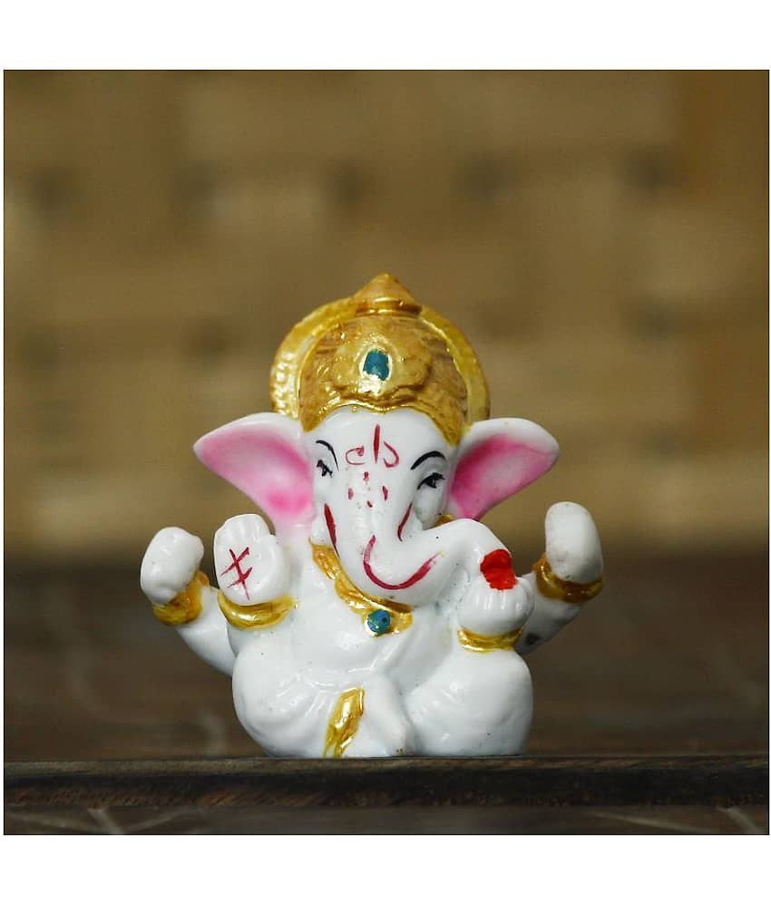 eCraftIndia White & Gold-Toned Handcrafted Lord Ganesha Idol view 2