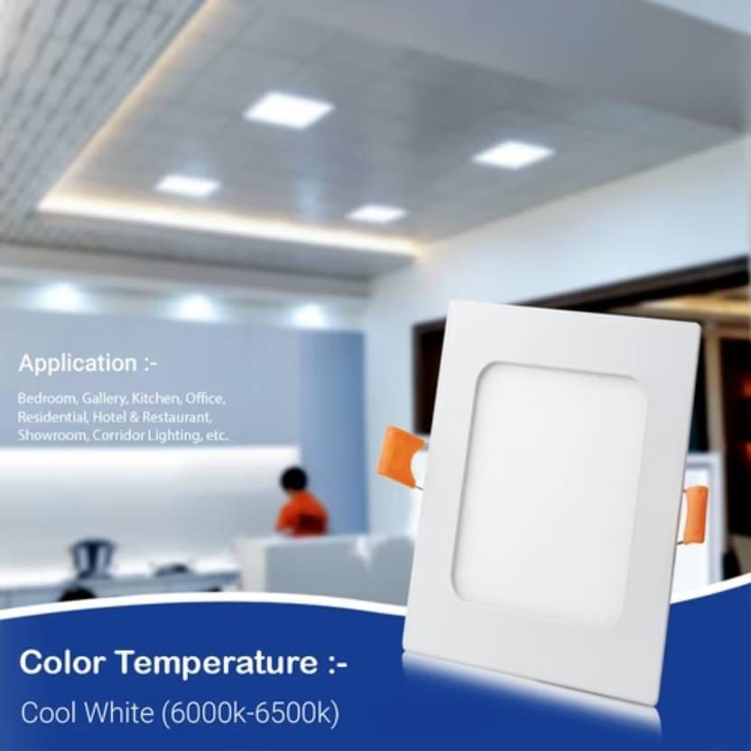 SPARKWORLD 8W Square LED Panel Light (Natural White) | Recessed Slim Panel for Ceiling Energy Efficient Light for Home, Office, Shops view 2
