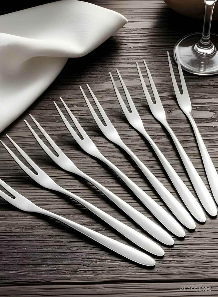 Heavy Metal WUGO Stainless Steel Fruit Forks Set of 8 | Small Dessert & Snack Forks | Reusable Mini Dining Forks for Fruits, Cakes, Sweets, Snacks & Desserts | Kitchen Tableware Cutlery (Original) view 2