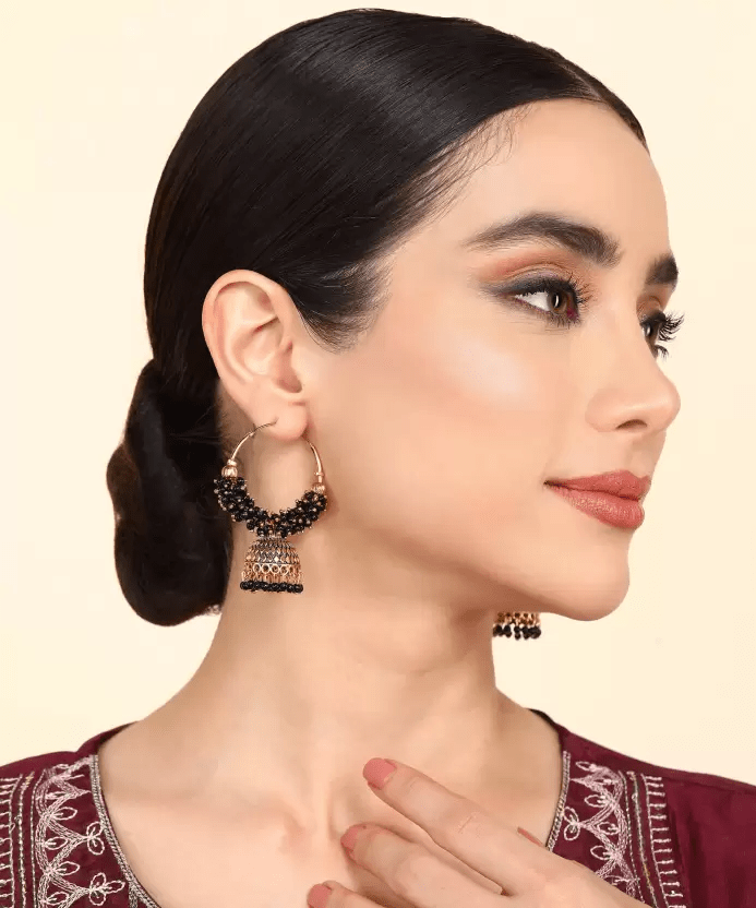 Traditional Festive Black Color Oxidized Big Hoop Jhumka Earrings for Girls Alloy Jhumki Earring, Drops & Danglers, Chandbali Earring, Earring Set view 2