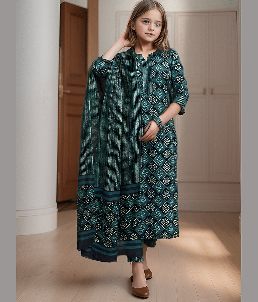 Aarya Designer Girls Cotton Blend Kurta with Trouser ( Pack of 1 , Pink )
