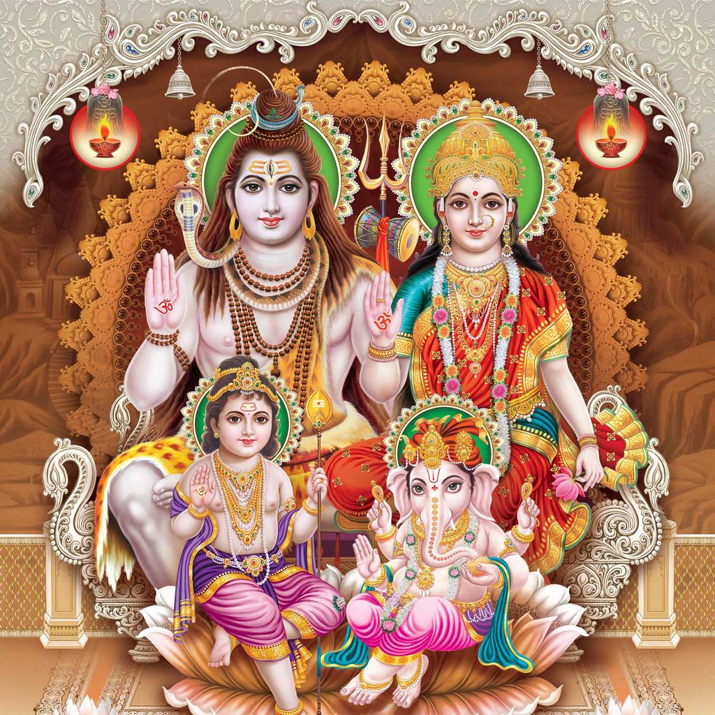 LORD SHIV PARVATI PAINTING 24in X 24in WITH BLACK FRAME view 2