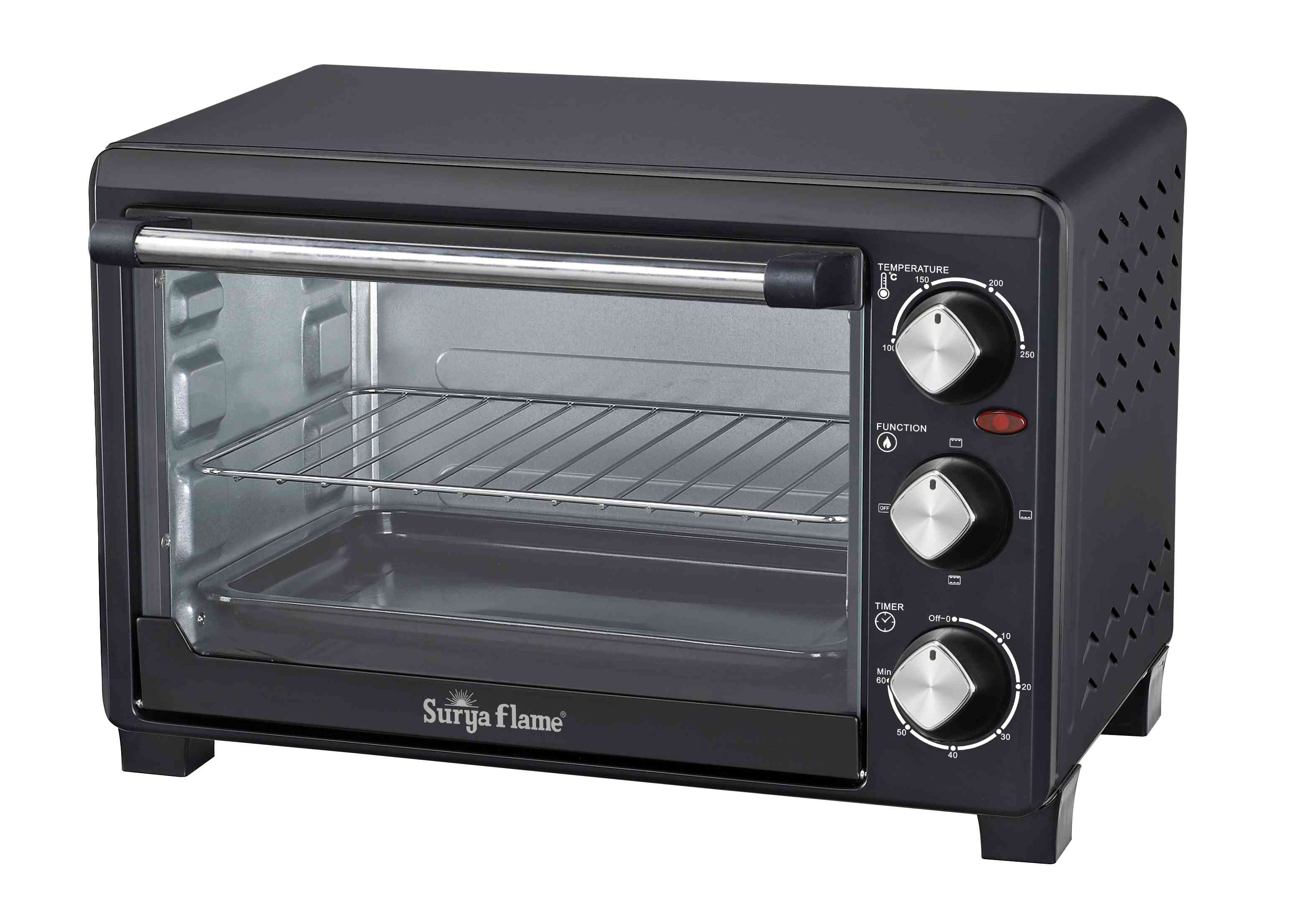 Surya Flame ZOLO 21 Ltr Oven Toaster Griller (OTG) - 21 litres, with Rotisserie, Auto-Shut Off, Heat-Resistant Tempered Glass, Multi-Stage Heat Selection, Bake, Grill, Roast -Black